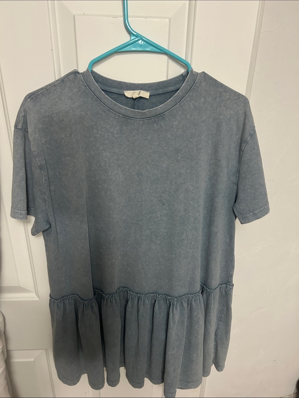 easel Washed Blue Peplum Tee